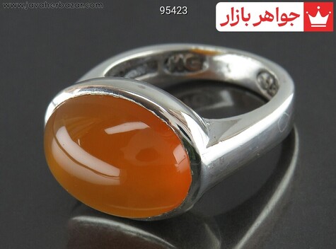 انگشتر نقره عقیق یمنی نارنجی کلاسیک مردانه [شرف الشمس] - 95423